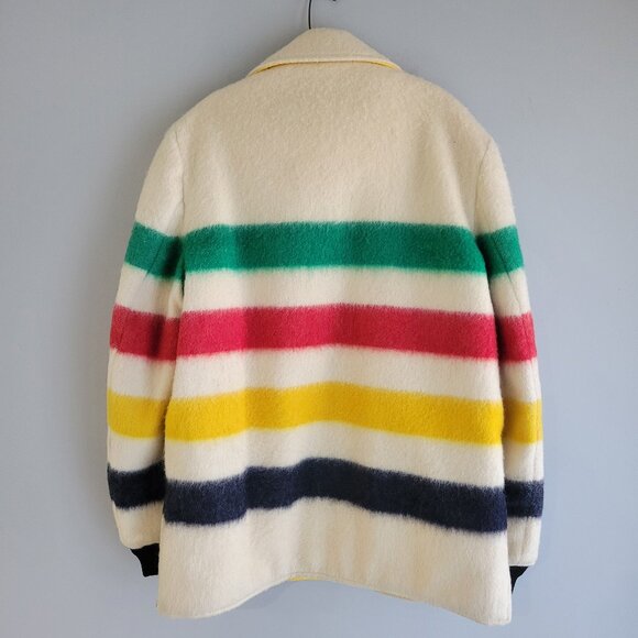 Vintage Hudson's Bay Company Blanket Pea Coat Striped Wool Reversible Jacket - Picture 2 of 9
